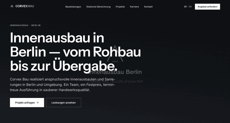 Corvex Bau homepage